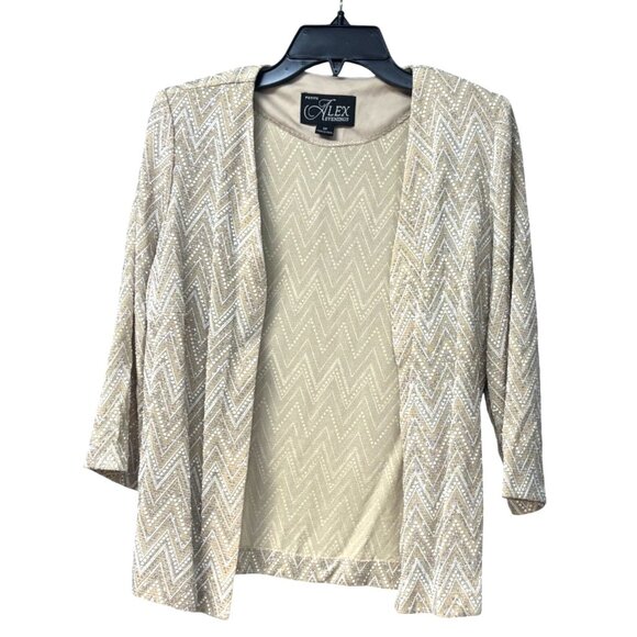 Alex Evenings Petites Geometric-Print Evening  Jacket, Taupe, Sz. SP - Picture 1 of 10